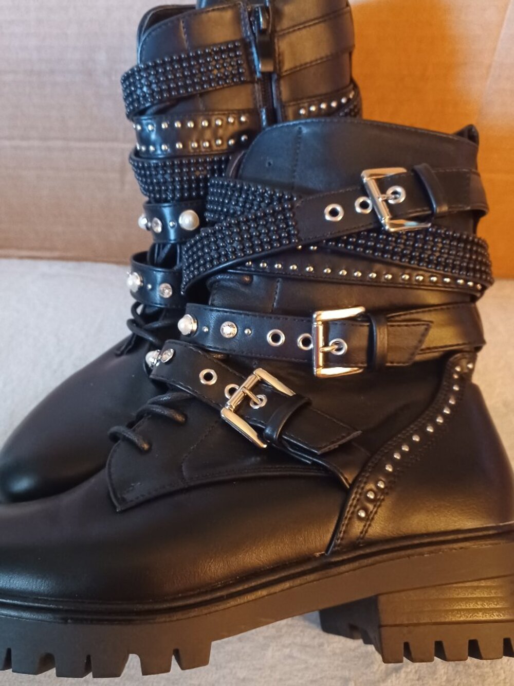 Goth Boots Rhinestone Accents